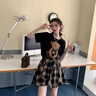 PMOG鹽系套裝女夏季時(shí)尚洋氣小熊T恤+格子荷葉邊半身裙炸街裙子兩件套 兩件套 =T恤+半身裙 L 建議105-120斤 曬單實(shí)拍圖