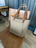 古森奴配牛皮牛津布大包通勤豎款尼龍單肩包女帆布文件手提包文藝托特包 20-203210卡其色 曬單實(shí)拍圖