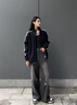 矜持范外套女拼接衛(wèi)衣外套女春秋百搭寬松中長款拉鏈棒球服運動上 黑色 M 90-105斤 曬單實拍圖