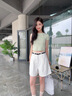 lagogo白色純棉寬松高腰短褲女拉谷谷2025年夏新款休閑百搭牛仔褲 本白色 L 曬單實(shí)拍圖