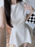RICH IN CHEESE舒胡蕾 生日裙【系列合集】法式赫本風西裝收腰連衣女夏季高級感 無袖短裙【奶白色】 S （100斤以內(nèi)） 曬單實拍圖