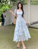 妙奕嘉連衣裙女純欲小香風(fēng)夏季裙子衣服女裝沙灘裙海邊穿搭氣質(zhì)長裙女裙 浪漫藍(lán)碎花雪紡連衣裙 M 曬單實(shí)拍圖