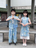 DOMIAMIAKIDS2025新款短袖演出服兒童漢服夏季男童中國風(fēng)古風(fēng)唐裝女童旗袍 新中式藍色套裝女 130 【建議身高121-130cm】 曬單實(shí)拍圖