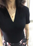 涵依婷法式深v領(lǐng)短袖t恤女裝春夏新款低領(lǐng)緊身高級感打底衫內搭洋氣上衣 黑色 L 曬單實(shí)拍圖