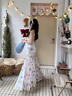 茯見水彩吊帶連衣裙女2025夏季小個(gè)子長(zhǎng)款夏日度假不規(guī)則裙擺魚尾裙子 白色 M （建議95-110斤） 曬單實(shí)拍圖