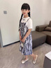 G.DUCKKIDS童裝女童裙子夏季薄款兒童短袖連衣裙中大童假兩件水墨畫公主裙 灰色 160 (建議身高150cm 13-14歲)cm 曬單實拍圖