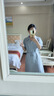 尚都比拉通勤A字連衣裙春秋女裝收腰顯瘦襯衫裙寬松短袖裙子 霧霾藍  S  曬單實拍圖