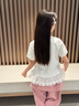 G.DUCKKIDS2025新款夏季女童蕾絲邊短袖燙鉆牛仔褲兩件套時(shí)尚百搭休閑套裝 蕾絲邊短袖 120 cm 曬單實(shí)拍圖