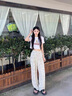 京功大碼褲子女200斤冰絲女裝300斤闊腿褲高腰水墨夏季垂感國風(fēng)慵懶 杏色[水墨休閑褲] L 建議85-110斤 曬單實拍圖