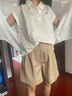 庫恩瑪維（KUHNMARVIN）【多色可選】休閑通勤短褲女2025年夏新款顯瘦直筒五分褲K37102 卡其 L 曬單實(shí)拍圖