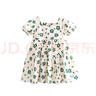 史努比女童森林系綠色連衣裙女寶寶夏季2025新款兒童碎花法式泡泡袖裙子 綠色 90 建議身高80-90cm 曬單實拍圖