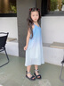 法式親子裝三亞沙灘海邊漸變色三口四口波西米亞母女吊帶裙母子裝 藍色(連衣裙) 130 童 曬單實拍圖