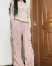 爾山集粉色速干工裝褲女夏季新款設計感高腰顯瘦闊腿褲美式休閑風運動褲 粉色速干工裝褲常規(guī)款 M 曬單實拍圖