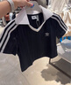 阿迪達斯（adidas）三葉草系列 女 V-NECK POLO 短袖 JD2606 黑色  M  曬單實(shí)拍圖
