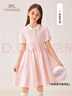 英氏（YEEHOO）女童連衣裙兒童裙子夏季時(shí)尚淑女學(xué)院風(fēng)半袖公主裙新款中小童裝 慢調生活淡粉 130 曬單實(shí)拍圖