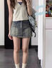 栢啟歆復(fù)古藍(lán)牛仔短褲女2025潮流新款夏季高腰顯瘦a字辣妹裙褲外穿 復(fù)古藍(lán)裙褲【M】 曬單實(shí)拍圖
