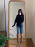 浪莎牛仔褲女春秋季高彈修身顯瘦打底鉛筆褲女高腰垂感直筒休閑褲子女 復(fù)古藍(lán) -春秋款 28 (建議101-120斤) 曬單實(shí)拍圖