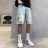 2025新款男士牛仔短褲夏季潮流印花修身中褲子時(shí)尚百搭帥氣五分褲 藍色 L 建議【115斤-125斤】 曬單實(shí)拍圖