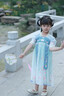DUTRIEUX兒童漢服女童連衣裙夏季公主裙中國風古裝裙子中式唐裝仙可愛 藍色短袖 120 cm 曬單實拍圖