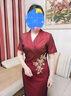 紫魅俏婚禮媽媽裝連衣裙女春夏裝高貴年輕喜婆婆V領(lǐng)氣質(zhì)顯瘦婚宴禮服裙 酒紅色【短袖】 2XL (建議120-130斤) 曬單實拍圖