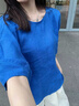旅途原品ltyp 100%色織亞麻文藝小衫女秋極簡純色寬松百搭襯衣上衣 克萊因藍 M 曬單實拍圖