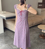 小野七天法式度假風(fēng)連衣裙新品碎花女2025夏季新款氣質(zhì)復古顯白顯瘦裙子 紫色 M 曬單實(shí)拍圖