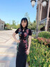 江韻南高端走秀旗袍2025新款長款修身黑色高彈七彩亮片禮儀表演服 黑色 L 曬單實(shí)拍圖