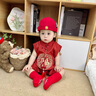 G.DUCKKIDS小黃鴨寶寶周歲禮服夏季紅色短袖百日宴嬰兒衣服夏季薄款0-6個(gè)月 紅色喜慶抓周服 66cm 66碼0-3月建議寶寶4-6公斤 曬單實(shí)拍圖