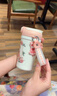 納登高顏值保溫杯女生辦公家用不銹鋼咖啡杯學(xué)生專(zhuān)用便攜可愛(ài)吸管水杯 粉色450ml+3D貼5枚 曬單實(shí)拍圖