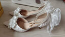 桂岐2025年新款白色婚鞋高跟鞋女細跟婚紗兩穿蝴蝶結包頭一字帶單鞋女 米白 8cm 38 曬單實(shí)拍圖