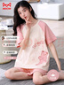 貓人（MiiOW）睡衣女士夏季精梳純棉家居服女短袖套頭小熊印花睡衣粉色XL 曬單實拍圖