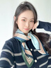 瑪麗亞·古琦（MARJA KURKI）送媽媽生日禮物雙面異色真絲方巾桑蠶絲絲巾女禮盒裝花邊木藍綠 曬單實拍圖