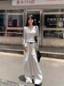 佐敘條紋拼接V領(lǐng)長(zhǎng)袖T恤女2025秋季爆款韓版寬松顯瘦百搭學(xué)生上衣女裝 白色 M （80-100斤） 曬單實(shí)拍圖