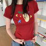 江南先生NewJNXS涼感冰皮短袖T恤夏季男修身正肩刺繡蘋果潮流上衣 紅色短款 彈力面料 L 曬單實(shí)拍圖