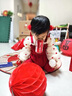 G.DUCKKIDS小黃鴨嬰兒衣服秋季純棉連體衣喜慶百日百天周歲禮服女寶寶抓周服 紅色 66cm 66碼0-3月建議寶寶4-6公斤 曬單實拍圖