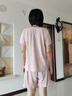 芬騰睡衣女【100%純棉】圓領(lǐng)甜酷運動(dòng)外穿短袖家居服套裝 淺粉 XL 曬單實(shí)拍圖