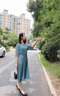 皮爾卡丹（pierre cardin）時(shí)尚真絲連衣裙女2025年夏季純色高檔桑蠶絲中年媽媽寬松裙子優(yōu)雅 青色-0503-56 M 曬單實(shí)拍圖