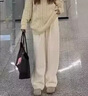 沐霓 寬松闊腿褲 休閑褲女2025夏季米白色高腰闊腿長(zhǎng)褲顯瘦慵懶拖地褲 休閑寬松米白褲子 S 曬單實(shí)拍圖