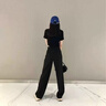 魯雅爾黑色高級(jí)感西裝直筒休閑褲夏季新款高腰顯瘦垂感小個(gè)子窄版闊腿褲 黑色 L 曬單實(shí)拍圖
