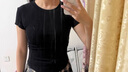 妙奕嘉正肩短袖女士夏季衣服新款潮流t恤上衣顯瘦遮肚子高級感半袖百搭 腰部褶皺圓領(lǐng)正肩短袖【黑色】 L 【建議95-115斤】 曬單實(shí)拍圖