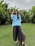 旅途原品ltyp 真絲可水洗干絲立體分割奶奶褲 極簡(jiǎn)八分休閑褲女秋 磨砂黑 M 曬單實(shí)拍圖