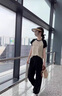 妃?，幮蓍e褲女裝夏季2025新款韓版時(shí)尚百搭甜美氣質(zhì)顯瘦兩件套闊腿褲子 黑卡上衣+黑色褲子 M 曬單實(shí)拍圖