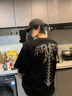 迪伽達(dá)美式蛇瞳脊骨印花鉚釘設(shè)計(jì)感短袖男士夏季新款高級感T恤cleanfit BNFS-W167黑色 XL 曬單實(shí)拍圖