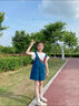 Svecymikov國(guó)際品牌女童夏新款創(chuàng)意貼花藍(lán)色背帶短褲女孩寬松休閑闊腿連體褲 溫婉款套裝 【上衣+背帶褲】 140 cm 曬單實(shí)拍圖