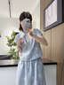 VEGA CHANG短袖連衣裙女2025新款夏學(xué)院風(fēng)小個(gè)子假兩件條紋刺繡裙 藍色條紋 S 曬單實(shí)拍圖