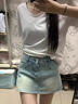 燦圖美式潮流牛仔半身裙女夏季新款辣妹緊身顯瘦百搭a字包臀超短熱褲 淺藍色 M 【建議90-100斤】 曬單實(shí)拍圖
