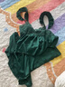今夕何夕性感家居服女夏季蕾絲吊帶短褲兩件套純欲風(fēng)冰絲短款睡衣 復古綠（吊帶+短褲） 均碼 曬單實(shí)拍圖