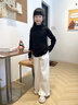 NAVIGARE女童打底衫秋季新款兒童毛衣毛衫舒適時尚百搭基礎(chǔ)內(nèi)搭 【柔軟花邊】黑色 150 曬單實拍圖