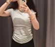 UR2025夏季新款女裝魅力氣質(zhì)褶皺收腰圓領(lǐng)短袖T恤UWG450121 冷灰 S 曬單實(shí)拍圖