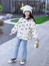 緣妕凌女童波點羊羔毛外套女2024秋冬寬松毛絨加厚夾棉短款上衣棉衣 米白色 加厚配 110 曬單實拍圖